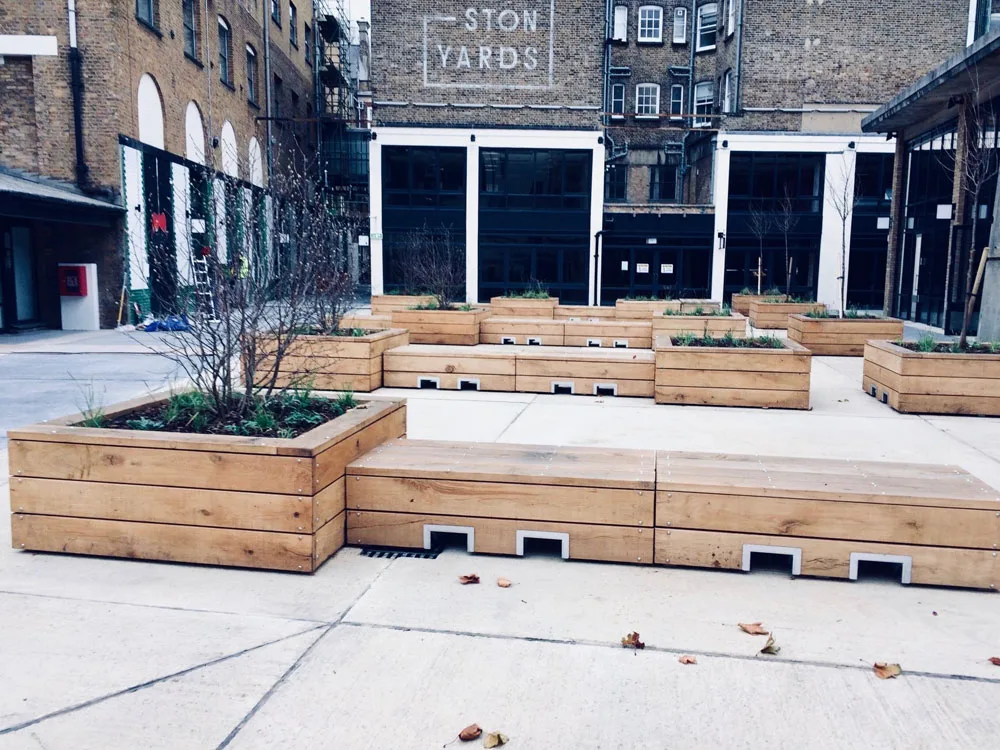 Timber planters and benches