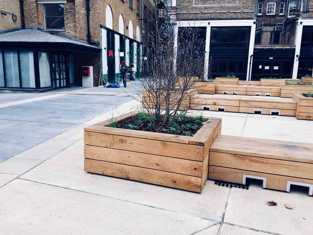Timber planters and benches